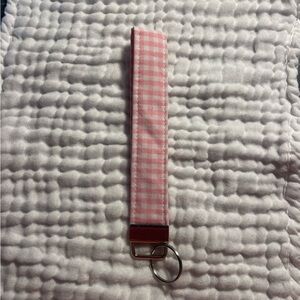 Handmade Hand Sewn Pink Gingham Picnic Key Fob Keychain Wristlet 100% Cotton